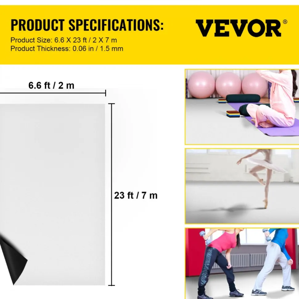 VEVOR Dance Floor, 6.6x9.8ft Dance Floor Roll, 0.06in Thick PVC Vinyl Dance Floor, Black/Grey Reversible Portable Dance Floor, Non-Slip Dance Flooring, Ballet Dance Floor for Jazz, Pop, Lyrical Style