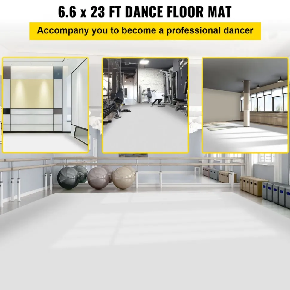 VEVOR Dance Floor, 6.6x9.8ft Dance Floor Roll, 0.06in Thick PVC Vinyl Dance Floor, Black/Grey Reversible Portable Dance Floor, Non-Slip Dance Flooring, Ballet Dance Floor for Jazz, Pop, Lyrical Style