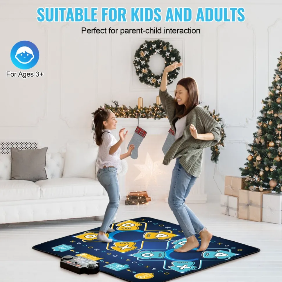 VEVOR Dance Mat, 8-Button Dance Mixer Rhythm Step Play Mat, Electronic Dance Pad with Single/Two Player Modes, Adjustable Volume, Built-in Music, 8 Challenge Levels, Toys Gifts for 3+ Year Old Girls