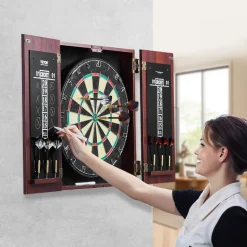 VEVOR Dartboard and Cabinet Set, Ready-to-Play Bundle Official Size Dartboard Cabinet, Steel Tip Dart Hideaway Cabinet, Features Easy Assembly, Complete with All Accessories, Perfect for Cricket Games