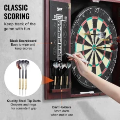 VEVOR Dartboard and Cabinet Set, Ready-to-Play Bundle Official Size Dartboard Cabinet, Steel Tip Dart Hideaway Cabinet, Features Easy Assembly, Complete with All Accessories, Perfect for Cricket Games