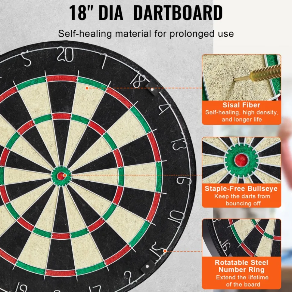 VEVOR Dartboard and Cabinet Set, Ready-to-Play Bundle Official Size Dartboard Cabinet, Steel Tip Dart Hideaway Cabinet, Features Easy Assembly, Complete with All Accessories, Perfect for Cricket Games