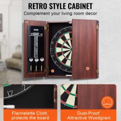 VEVOR Dartboard and Cabinet Set, Ready-to-Play Bundle Official Size Dartboard Cabinet, Steel Tip Dart Hideaway Cabinet, Features Easy Assembly, Complete with All Accessories, Perfect for Cricket Games