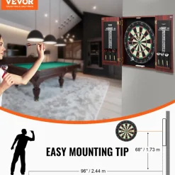 VEVOR Dartboard and Cabinet Set, Ready-to-Play Bundle Official Size Dartboard Cabinet, Steel Tip Dart Hideaway Cabinet, Features Easy Assembly, Complete with All Accessories, Perfect for Cricket Games