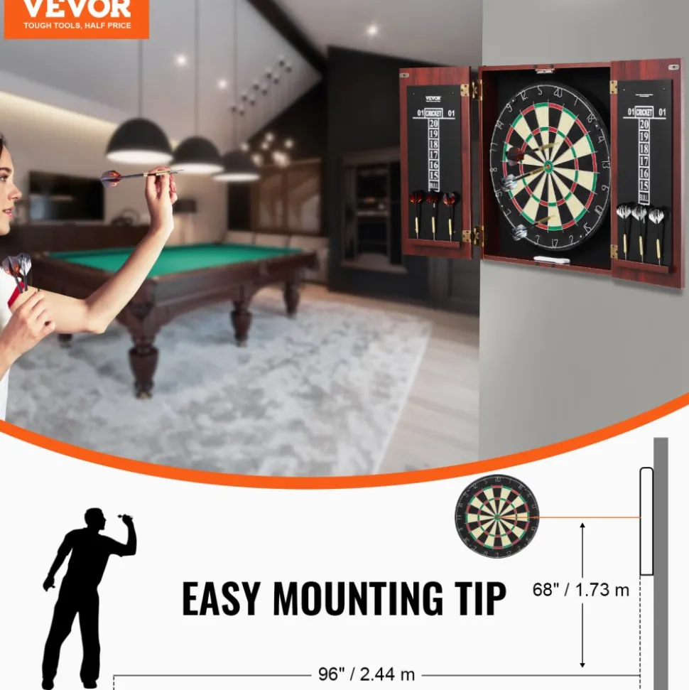 VEVOR Dartboard and Cabinet Set, Ready-to-Play Bundle Official Size Dartboard Cabinet, Steel Tip Dart Hideaway Cabinet, Features Easy Assembly, Complete with All Accessories, Perfect for Cricket Games
