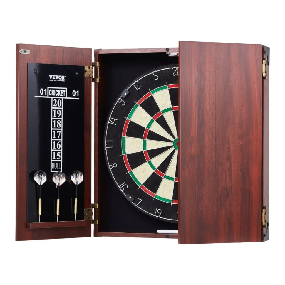 VEVOR Dartboard and Cabinet Set, Ready-to-Play Bundle Official Size Dartboard Cabinet, Steel Tip Dart Hideaway Cabinet, Features Easy Assembly, Complete with All Accessories, Perfect for Cricket Games