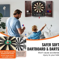 VEVOR Dartboard and Cabinet Set, Ready-to-Play Bundle Dartboard Cabinet Set, Hideaway Cabinet Features Electronic Scoring, Easy Assembly, Complete with All Accessories, Perfect for Cricket Games