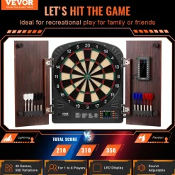 VEVOR Dartboard and Cabinet Set, Ready-to-Play Bundle Dartboard Cabinet Set, Hideaway Cabinet Features Electronic Scoring, Easy Assembly, Complete with All Accessories, Perfect for Cricket Games