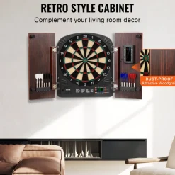 VEVOR Dartboard and Cabinet Set, Ready-to-Play Bundle Dartboard Cabinet Set, Hideaway Cabinet Features Electronic Scoring, Easy Assembly, Complete with All Accessories, Perfect for Cricket Games