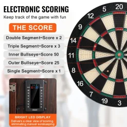 VEVOR Dartboard and Cabinet Set, Ready-to-Play Bundle Dartboard Cabinet Set, Hideaway Cabinet Features Electronic Scoring, Easy Assembly, Complete with All Accessories, Perfect for Cricket Games