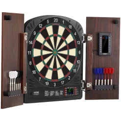 VEVOR Dartboard and Cabinet Set, Ready-to-Play Bundle Dartboard Cabinet Set, Hideaway Cabinet Features Electronic Scoring, Easy Assembly, Complete with All Accessories, Perfect for Cricket Games