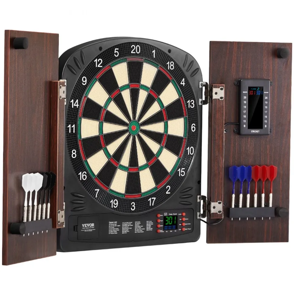 VEVOR Dartboard and Cabinet Set, Ready-to-Play Bundle Dartboard Cabinet Set, Hideaway Cabinet Features Electronic Scoring, Easy Assembly, Complete with All Accessories, Perfect for Cricket Games