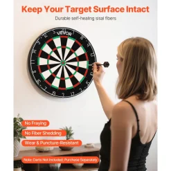 VEVOR Dart Board, High-Grade Self-Healing Sisal Fiber Dartboard with Staple-Free Bullseye, Blade Wire & Rotating Number Ring, 17.7" Professional Dartboard for Home Party Game Room (Darts Not Included)
