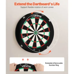 VEVOR Dart Board, High-Grade Self-Healing Sisal Fiber Dartboard with Staple-Free Bullseye, Blade Wire & Rotating Number Ring, 17.7" Professional Dartboard for Home Party Game Room (Darts Not Included)
