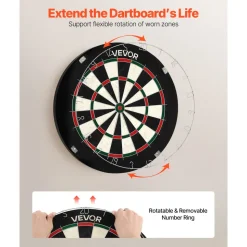 VEVOR Dartboard with 6 Darts & Scoring Kit, Self-Healing Sisal Fibers Dartboard with Staple-Free Bullseye & Rotating Number Ring, 17.7" Professional Steel Tip Dart Board Set for Home Party Game Rooms