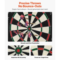 VEVOR Dartboard with 6 Darts & Scoring Kit, Self-Healing Sisal Fibers Dartboard with Staple-Free Bullseye & Rotating Number Ring, 17.7