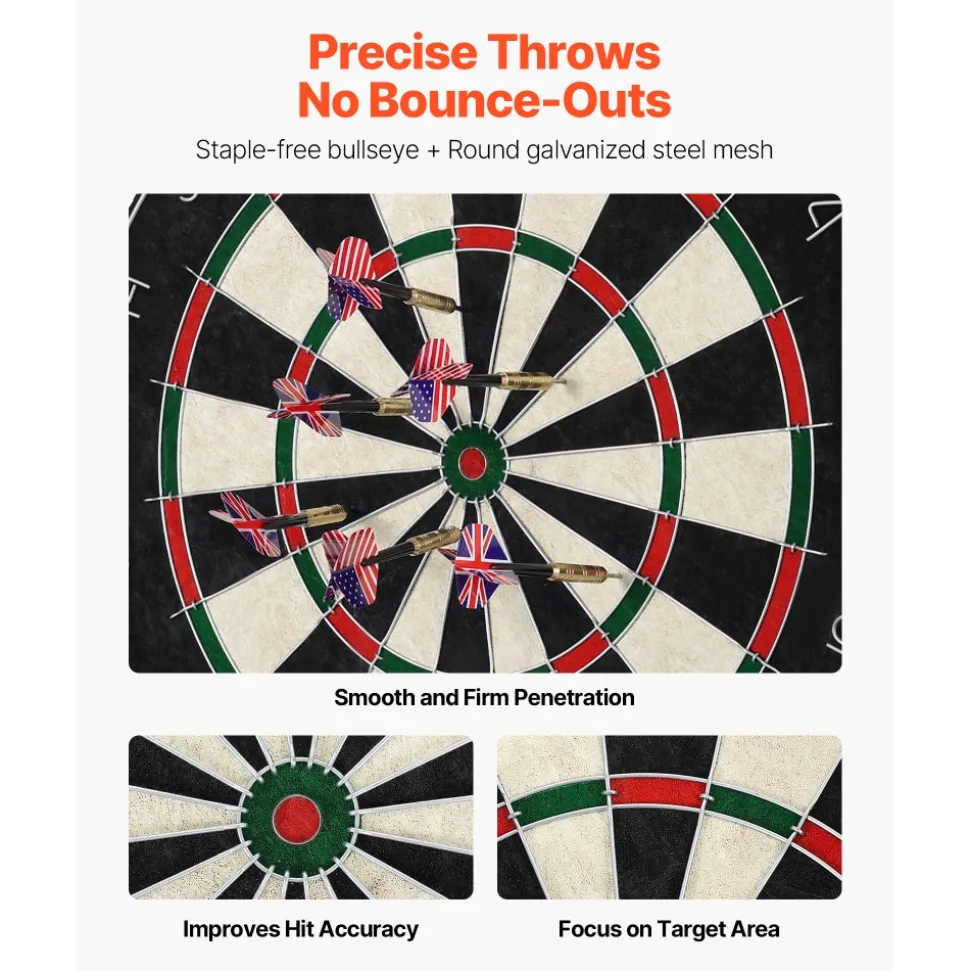 VEVOR Dartboard with 6 Darts & Scoring Kit, Self-Healing Sisal Fibers Dartboard with Staple-Free Bullseye & Rotating Number Ring, 17.7" Professional Steel Tip Dart Board Set for Home Party Game Rooms