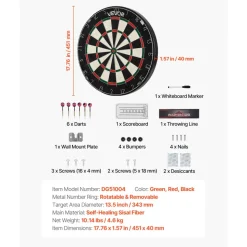 VEVOR Dartboard with 6 Darts & Scoring Kit, Self-Healing Sisal Fibers Dartboard with Staple-Free Bullseye & Rotating Number Ring, 17.7