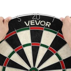 VEVOR Dartboard with 6 Darts & Scoring Kit, Self-Healing Sisal Fibers Dartboard with Staple-Free Bullseye & Rotating Number Ring, 17.7