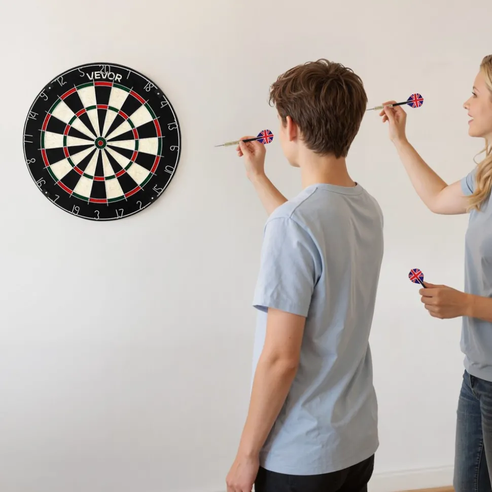 VEVOR Dartboard with 6 Darts & Scoring Kit, Self-Healing Sisal Fibers Dartboard with Staple-Free Bullseye & Rotating Number Ring, 17.7" Professional Steel Tip Dart Board Set for Home Party Game Rooms