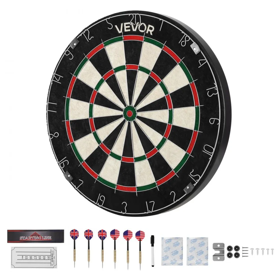 VEVOR Dartboard with 6 Darts & Scoring Kit, Self-Healing Sisal Fibers Dartboard with Staple-Free Bullseye & Rotating Number Ring, 17.7" Professional Steel Tip Dart Board Set for Home Party Game Rooms