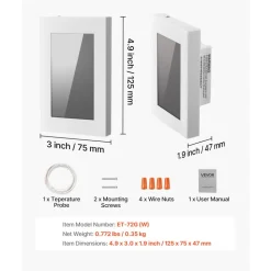 VEVOR 7-Day Programmable Thermostat, Home Thermostats for Radiant Underfloor Heating Cable, Heat Pump, with GFCI & Sensitive Sensor, LCD Touchscreen, Energy-Efficient, Gray-White  (Without Wifi)