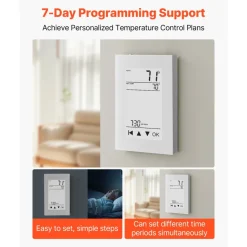 VEVOR 7-Day Programmable Thermostat, Home Thermostats for Radiant Underfloor Heating Cable, Heat Pump, with GFCI & Sensitive Sensor, LCD Touchscreen, Energy-Efficient, Gray-White  (Without Wifi)