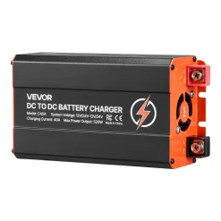 VEVOR DC to DC Battery Charger, 520W, 40A Alternator Charger, Fast DC-DC Charging for Portable Power Stations, Compatible with LiFePO4 Lead-Acid AGM GEL Batteries, 12V/24V-12V/24V, for RV Home Backup