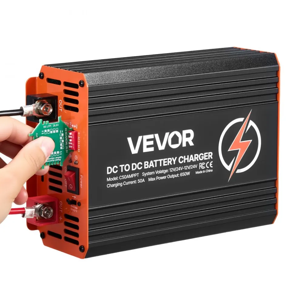 VEVOR DC to DC Charger with MPPT, 650W, 50A On-Board Battery Charger, Solar Panel/Alternator Dual Input, Smart Multi-Stage Charging for LiFePO4 Lead-Acid Batteries, 12V/24V-12V/24V, for RV Home Backup
