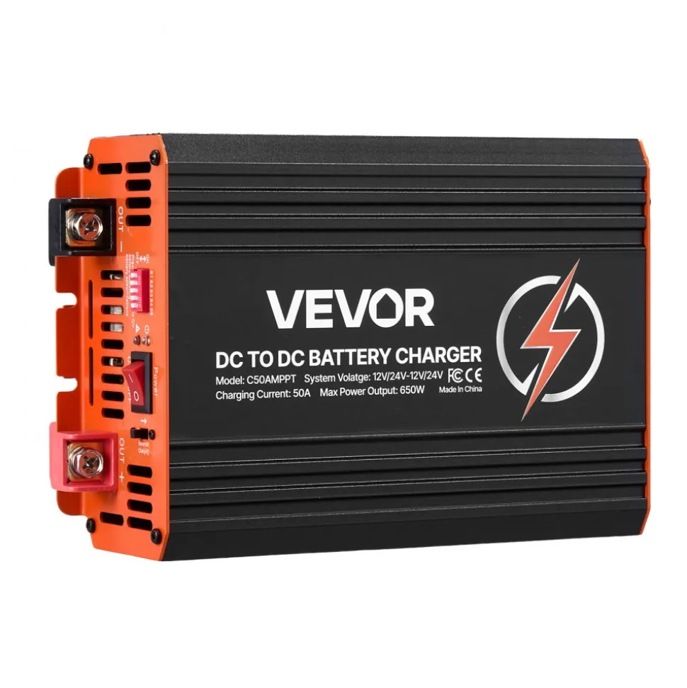 VEVOR DC to DC Charger with MPPT, 650W, 50A On-Board Battery Charger, Solar Panel/Alternator Dual Input, Smart Multi-Stage Charging for LiFePO4 Lead-Acid Batteries, 12V/24V-12V/24V, for RV Home Backup