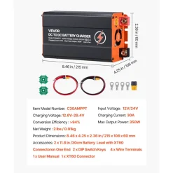 VEVOR DC to DC Charger with MPPT, 350W, 30A On-Board Battery Charger, Solar Panel/Alternator Dual Input, Smart Multi-Stage Charging for LiFePO4 Lead-Acid Batteries, 12V/24V-12V/24V, for RV Home Backup
