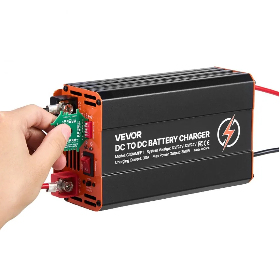 VEVOR DC to DC Charger with MPPT, 350W, 30A On-Board Battery Charger, Solar Panel/Alternator Dual Input, Smart Multi-Stage Charging for LiFePO4 Lead-Acid Batteries, 12V/24V-12V/24V, for RV Home Backup
