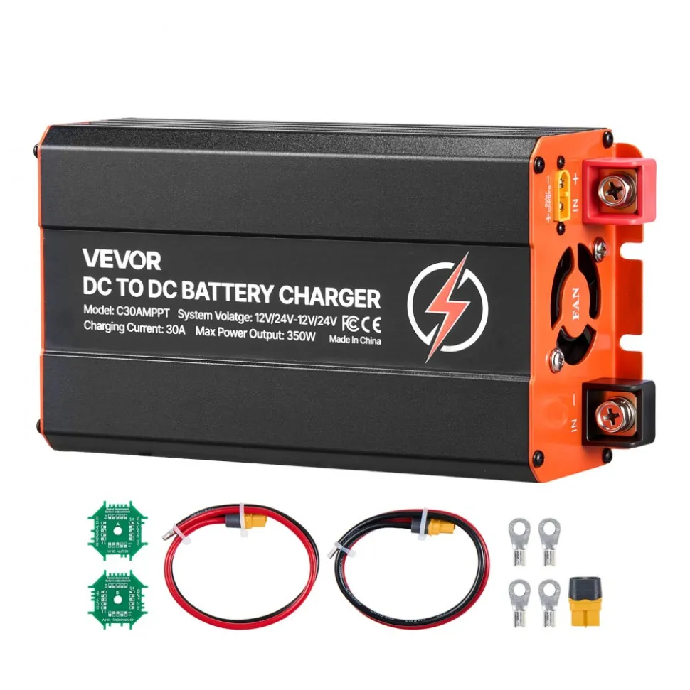VEVOR DC to DC Charger with MPPT, 350W, 30A On-Board Battery Charger, Solar Panel/Alternator Dual Input, Smart Multi-Stage Charging for LiFePO4 Lead-Acid Batteries, 12V/24V-12V/24V, for RV Home Backup
