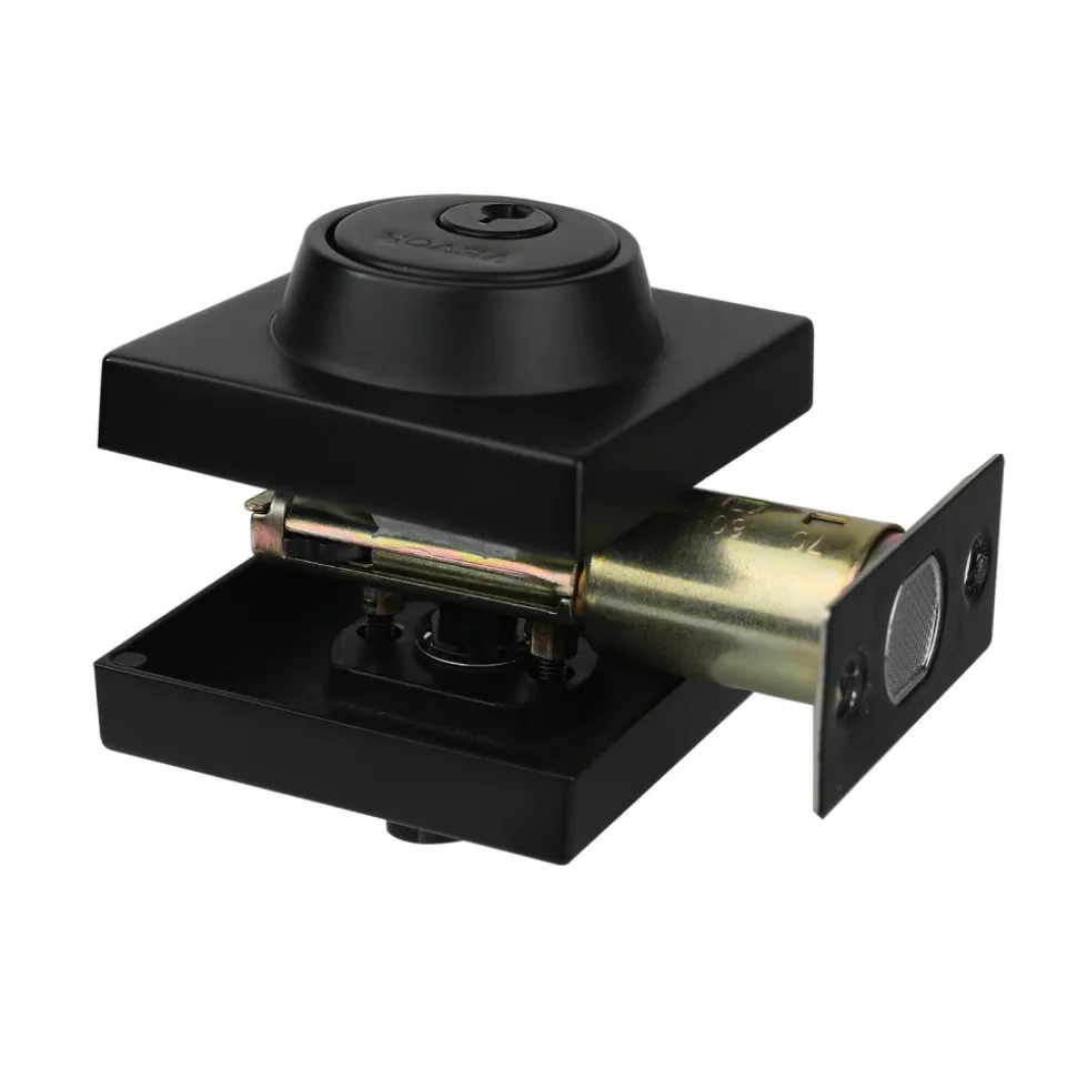 VEVOR Deadbolt Lock, Square Single Cylinder Dead Bolt, Keyed 1 Side, Fits Standard Size Interior and Exterior Doors, Full Metal, with 3 Keys, for Front Entry Door Residential Security, Matte Black