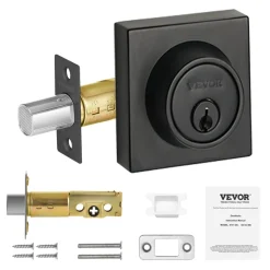 VEVOR Deadbolt Lock, Square Single Cylinder Dead Bolt, Keyed 1 Side, Fits Standard Size Interior and Exterior Doors, Full Metal, with 3 Keys, for Front Entry Door Residential Security, Matte Black