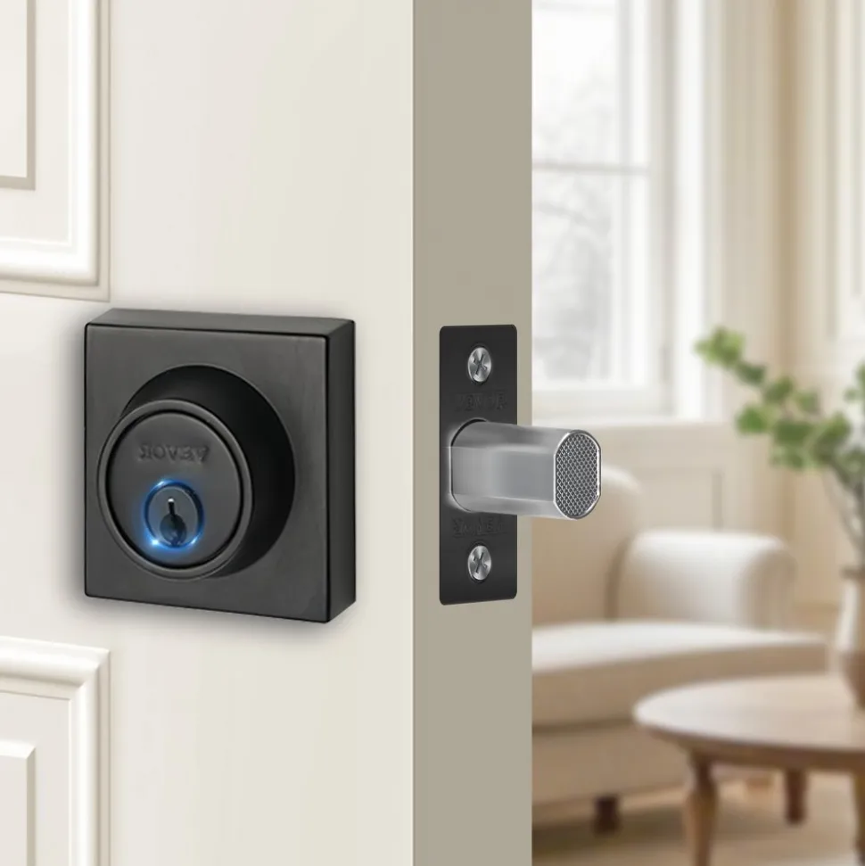 VEVOR Deadbolt Lock, Square Single Cylinder Dead Bolt, Keyed 1 Side, Fits Standard Size Interior and Exterior Doors, Full Metal, with 3 Keys, for Front Entry Door Residential Security, Matte Black