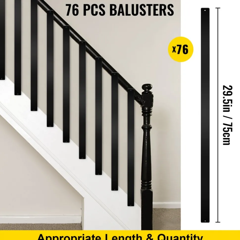 VEVOR Deck Balusters, 76 Pack Metal Deck Spindles, 29.5"x1"x0.2" Staircase Baluster with Screws, Aluminum Alloy Deck Railing for Wood and Composite Deck, Stylish Baluster for Outdoor Stair Deck Porch