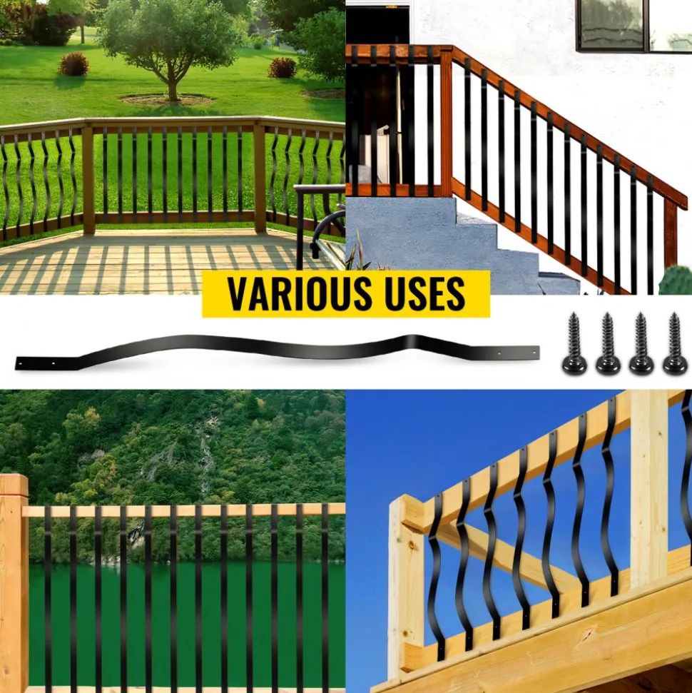 VEVOR Deck Balusters, 51 Pack Metal Deck Spindles, 32.25"x1" Staircase Baluster with Screws, Iron Deck Railing for Wood and Composite Deck, Stylish Baluster for Outdoor Stair Deck Porch