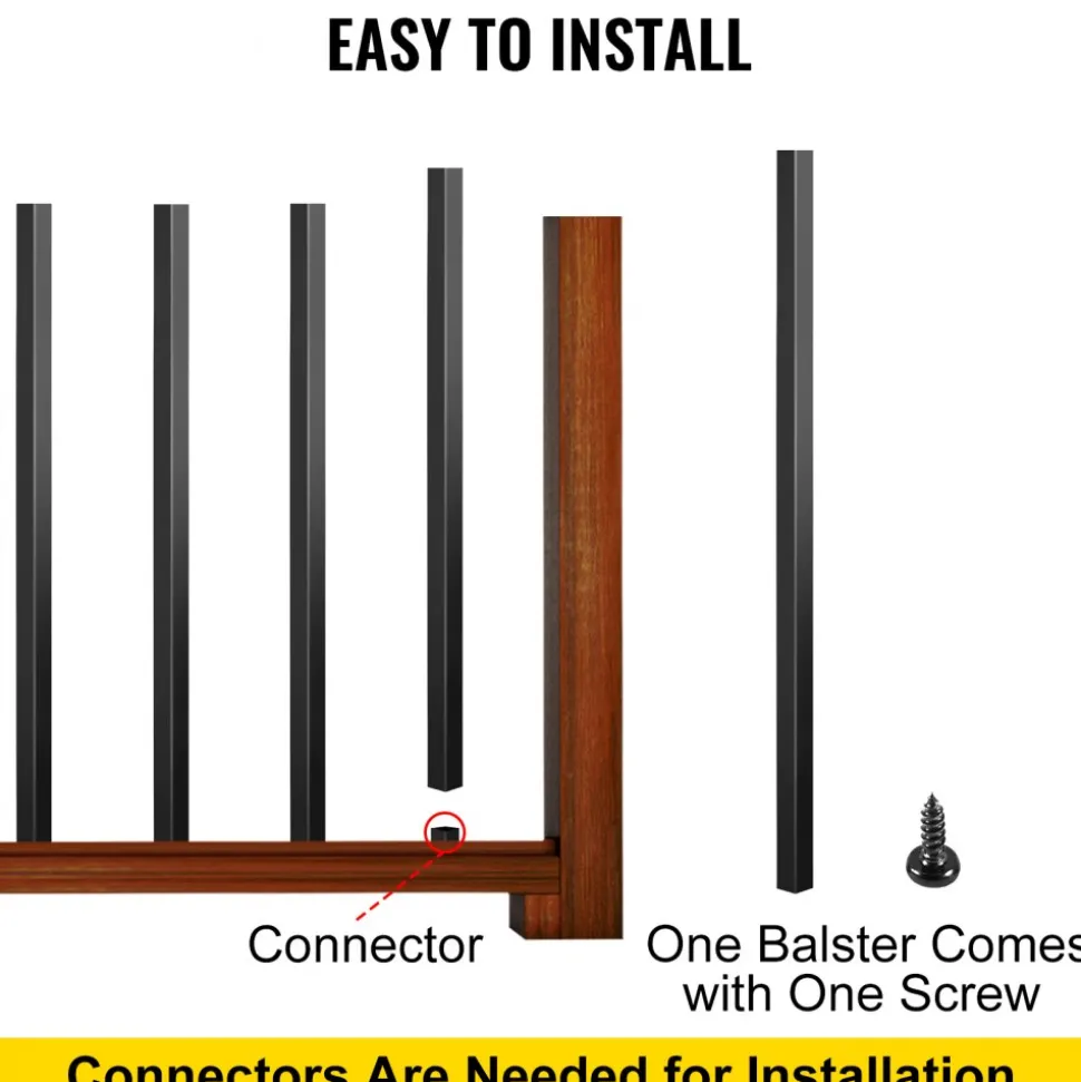 VEVOR Deck Balusters, 101 Pack Metal Deck Spindles, 32"x0.8" Staircase Baluster with Screws, Aluminum Alloy Deck Railing for Wood and Composite Deck, Square Baluster for Outdoor Stair Deck Porch