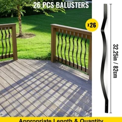 VEVOR Deck Balusters, 26 Pack Metal Deck Spindles, 32.25"x1" Staircase Baluster with Screws, Aluminum Alloy Deck Railing for Wood and Composite Deck, Stylish Baluster for Outdoor Stair Deck Porch