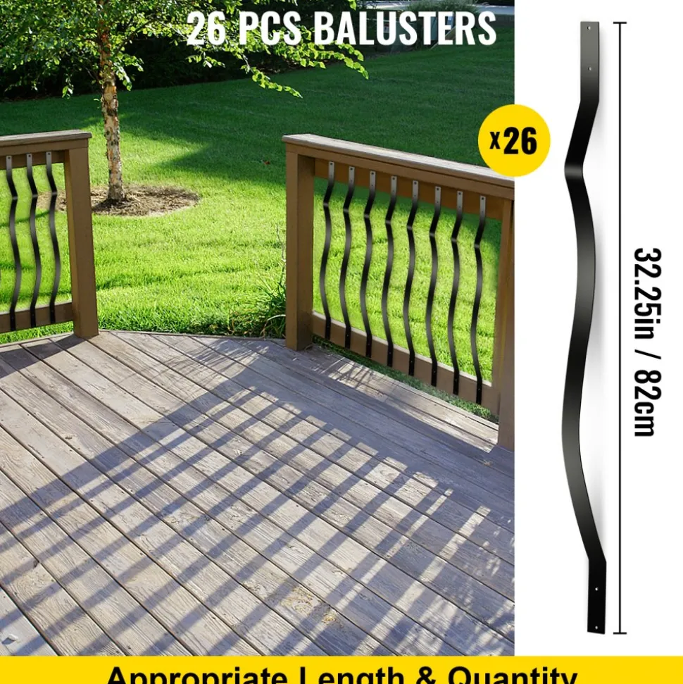 VEVOR Deck Balusters, 26 Pack Metal Deck Spindles, 32.25"x1" Staircase Baluster with Screws, Aluminum Alloy Deck Railing for Wood and Composite Deck, Stylish Baluster for Outdoor Stair Deck Porch