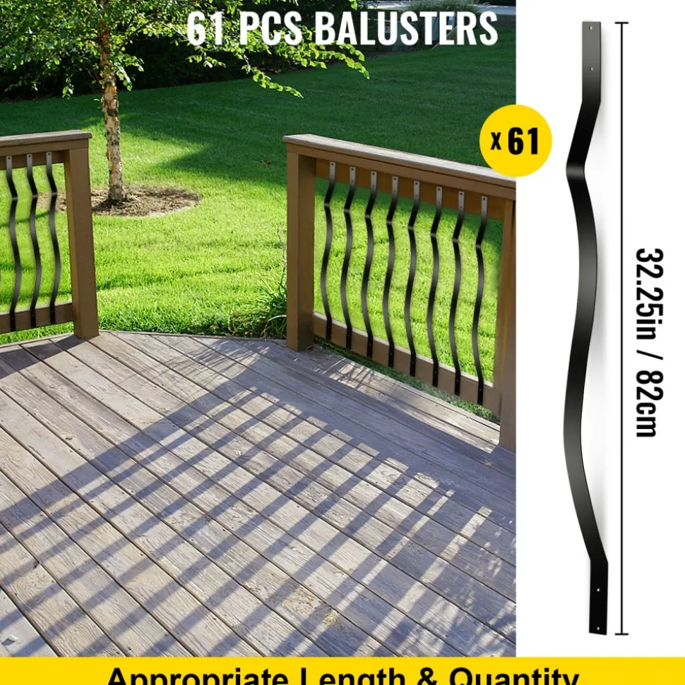 VEVOR Deck Balusters, 61 Pack Metal Deck Spindles, 32.25"x1" Staircase Baluster with Screws, Aluminum Alloy Deck Railing for Wood and Composite Deck,Stylish Baluster for Outdoor Stair Deck Porch