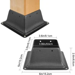 VEVOR Deck Post Base 5 PCS Post Base Skirt 4x4" (Actual 3.38x3.38") Post Support Flange 2.5LBS Deck Post Skirt Black Powder-Coated Decking Post Base with Thick Steel for Deck Supports Porch Railings
