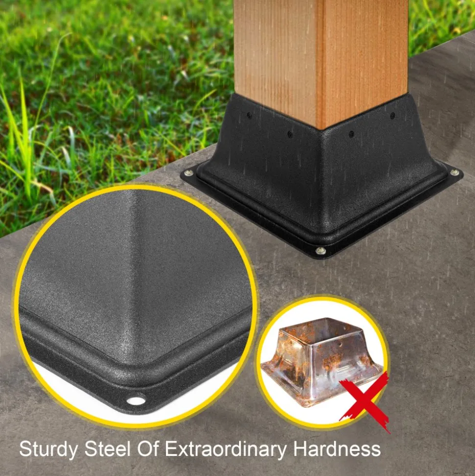 VEVOR Deck Post Base 5 PCS Post Base Skirt 4x4" (Actual 3.38x3.38") Post Support Flange 2.5LBS Deck Post Skirt Black Powder-Coated Decking Post Base with Thick Steel for Deck Supports Porch Railings