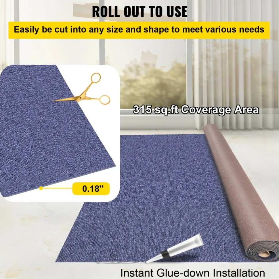 VEVOR Deep Blue Marine Carpet 6 ft x 52.5 ft Marine Carpeting Marine Grade Carpet for Boats with Waterproof Back Outdoor Rug for Patio Porch Deck Garage Outdoor Area Rug Runner Non-Slide Porch Rug