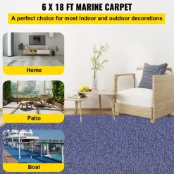 VEVOR Deep Blue Marine Carpet 6 ft x 18 ft Marine Carpeting Marine Grade Carpet for Boats with Waterproof Back Outdoor Rug for Patio Porch Deck Garage Outdoor Area Rug Runner Anti-Slide Porch Rug