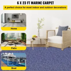 VEVOR Deep Blue Marine Carpet 6 ft x 23 ft Marine Carpeting Marine Grade Carpet for Boats with Waterproof Back Outdoor Rug for Patio Porch Deck Garage Outdoor Area Rug Runner Non-Slide Porch Rug