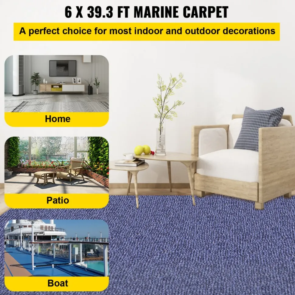 VEVOR Deep Blue Marine Carpet 6 ft x 39.3 ft, Boat Carpet Rugs, Indoor Outdoor Rugs for Patio Deck Non-Slide TPR Water-Proof Back Outdoor Marine Carpeting Outdoor Carpet