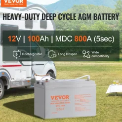 VEVOR Deep Cycle Battery, 12V 100 AH, AGM Marine Rechargeable Battery, High Self-Discharge Rate 800A Current, for RV Solar Marine Off-Grid Applications UPS Backup Power System