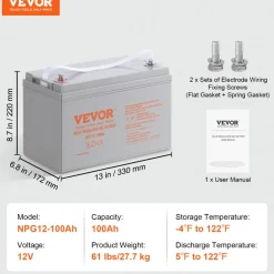 VEVOR Deep Cycle Battery, 12V 100 AH, AGM Marine Rechargeable Battery, High Self-Discharge Rate 800A Current, for RV Solar Marine Off-Grid Applications UPS Backup Power System